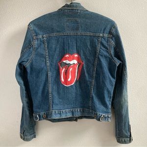 Vintage Levi Strauss Signature Distressed Jean Jacket Rolling Stones Sz S (4/6)